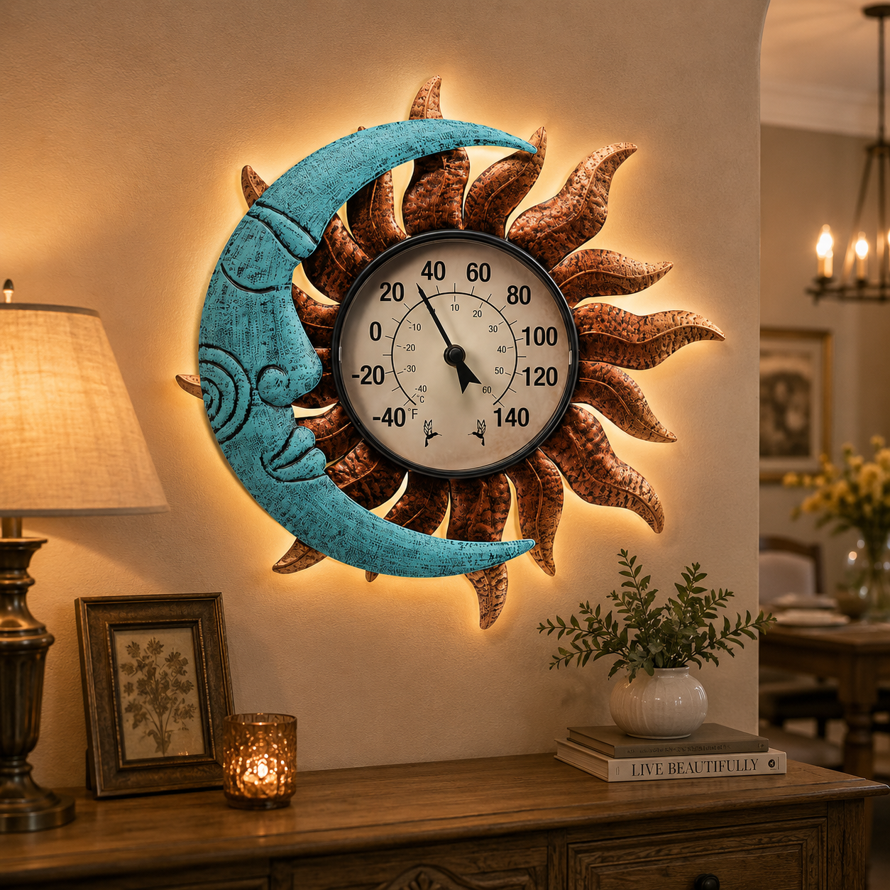 Sun & Moon Outdoor Thermometer with Backlight