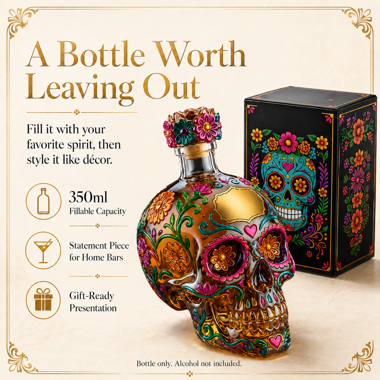 Midnight Marigold Skull Decanter