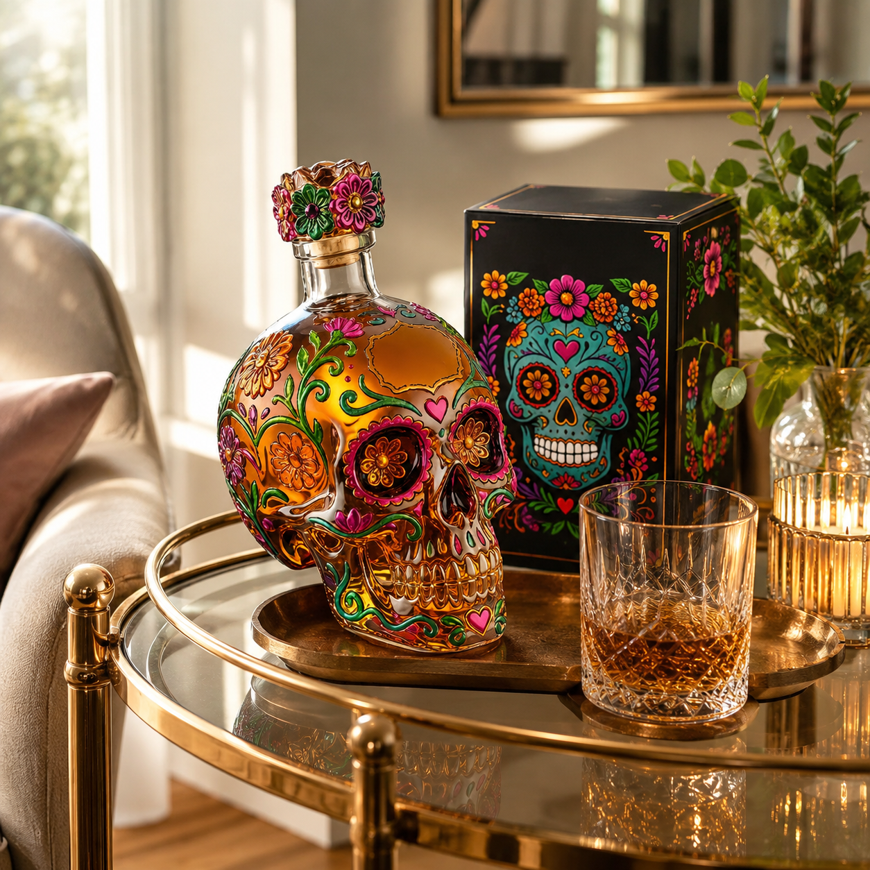 Midnight Marigold Skull Decanter
