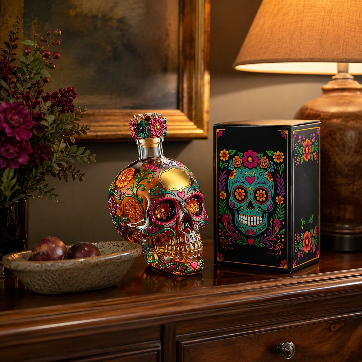 Midnight Marigold Skull Decanter
