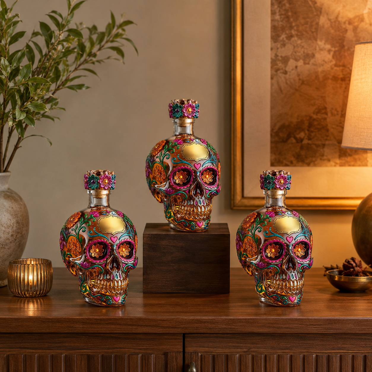 Midnight Marigold Skull Decanter
