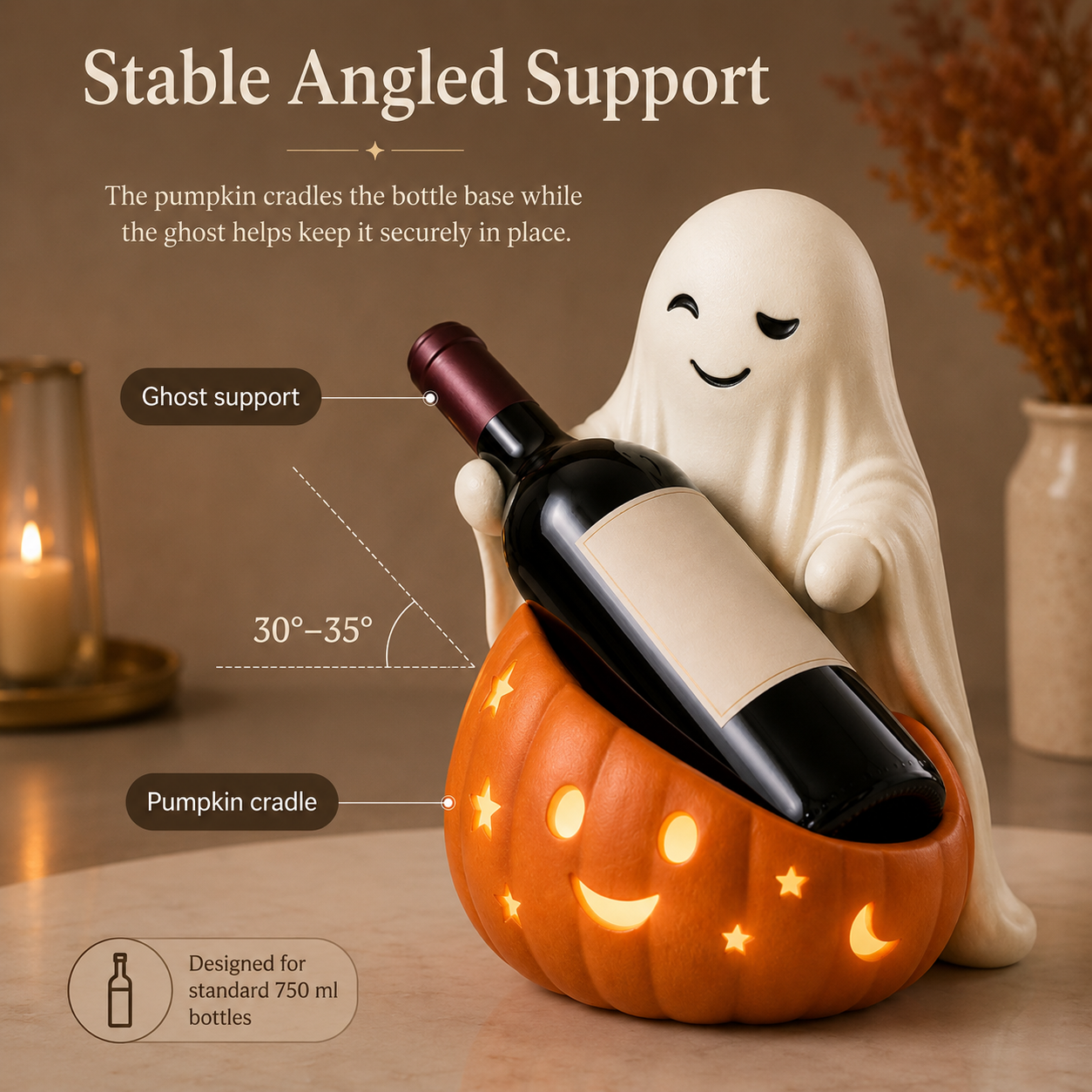 Lighted Ghost & Pumpkin Wine Holder