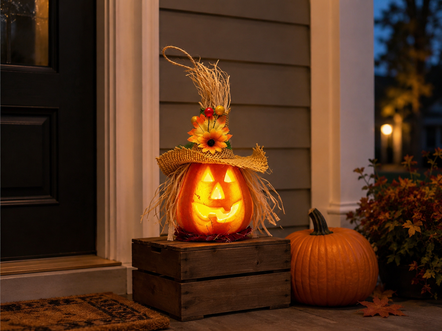 Lighted Pumpkin Scarecrow Décor