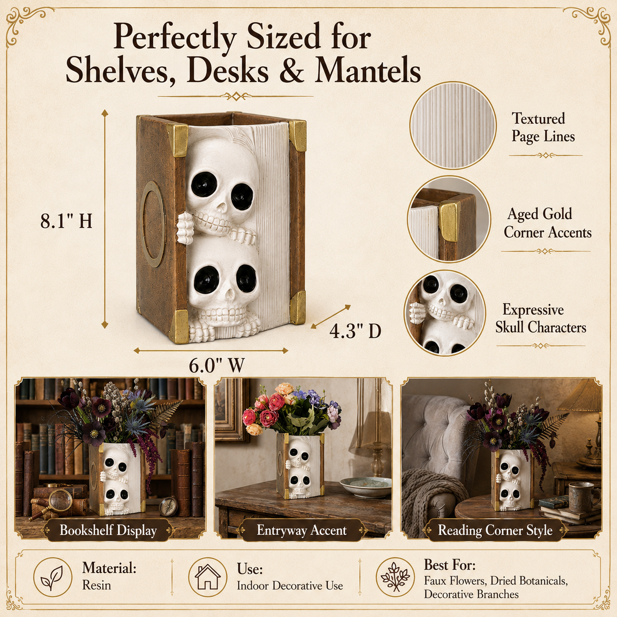 Peekaboo Skull Book Vase