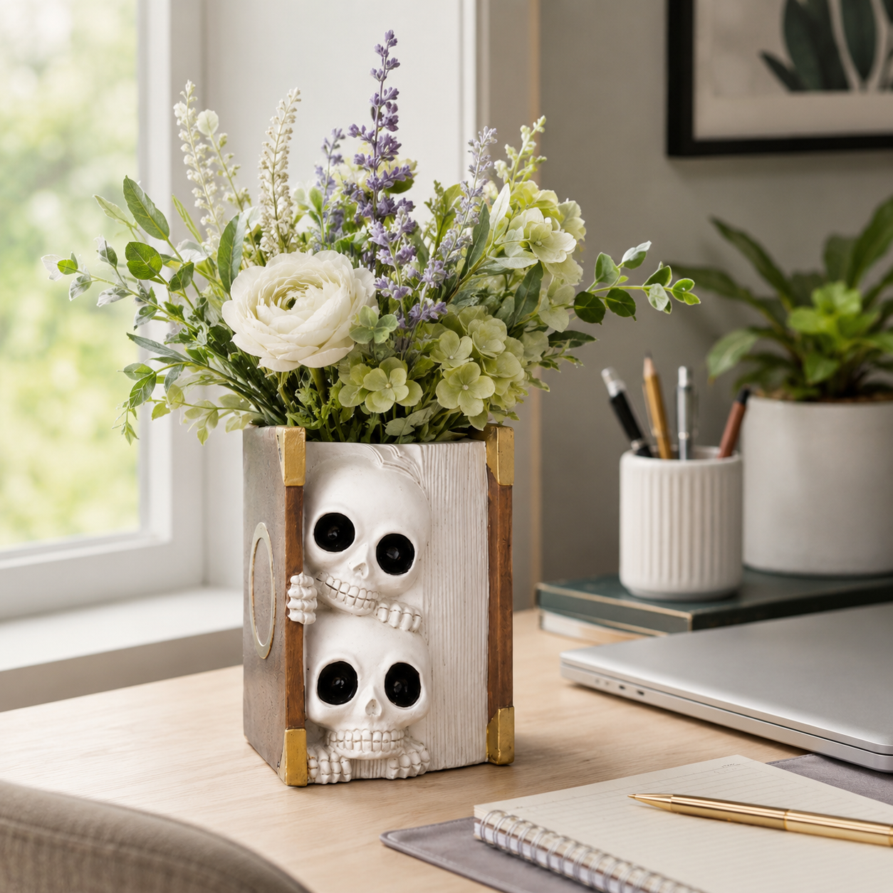 Peekaboo Skull Book Vase