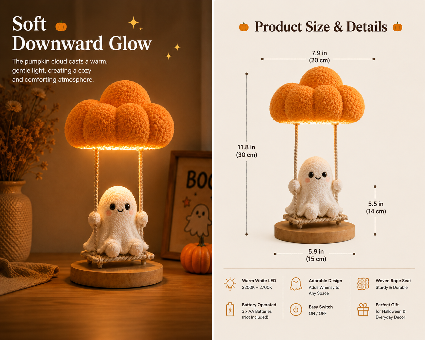 Pumpkin Cloud Ghost Swing Lamp
