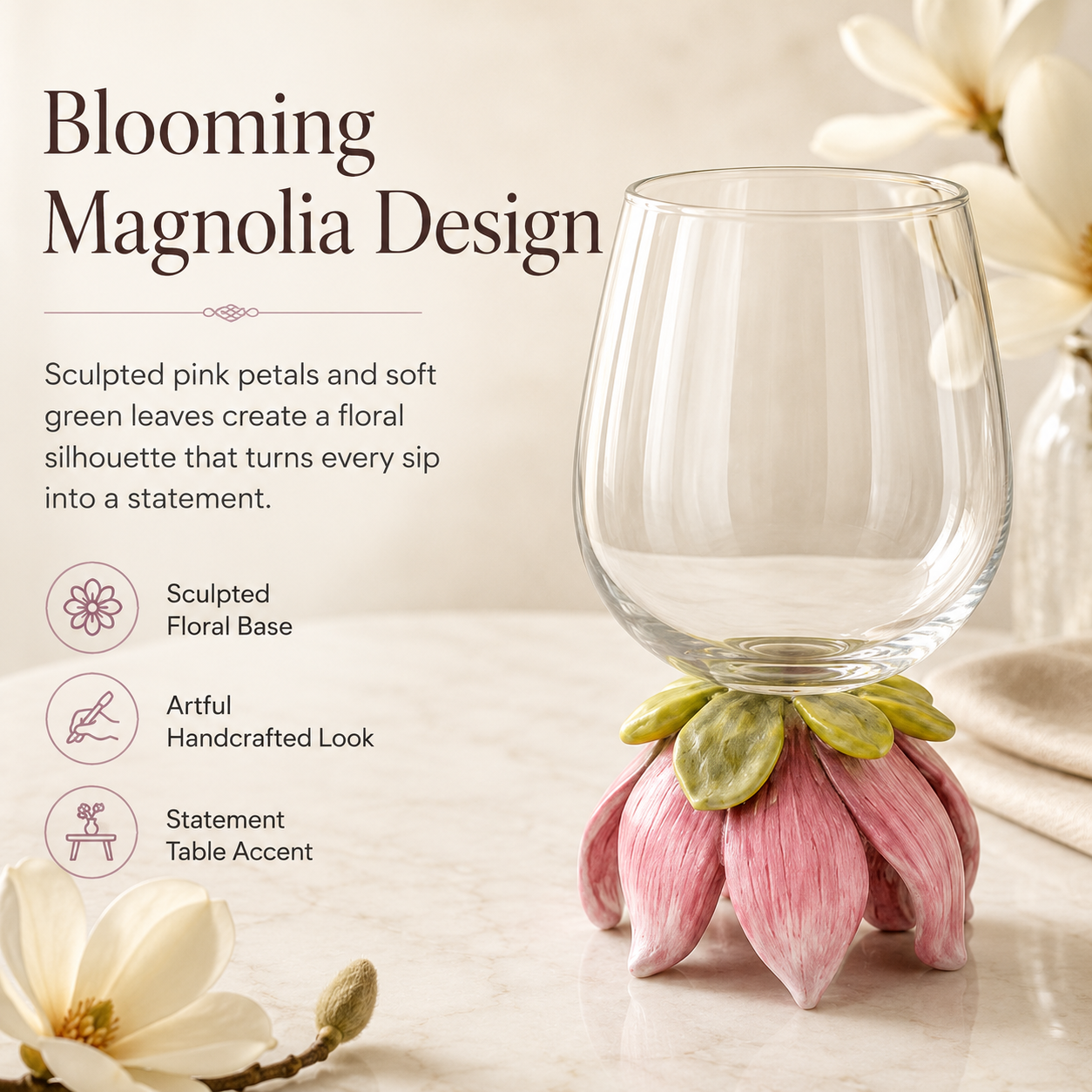 Magnolia Blossom Wine Glass