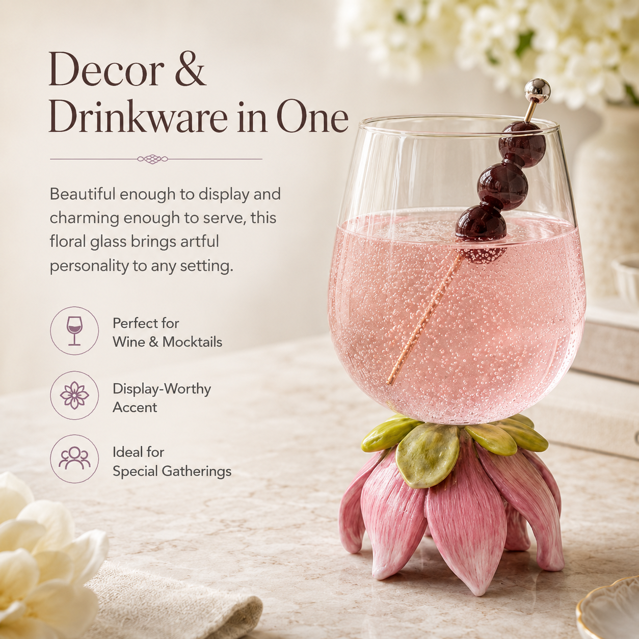 Magnolia Blossom Wine Glass