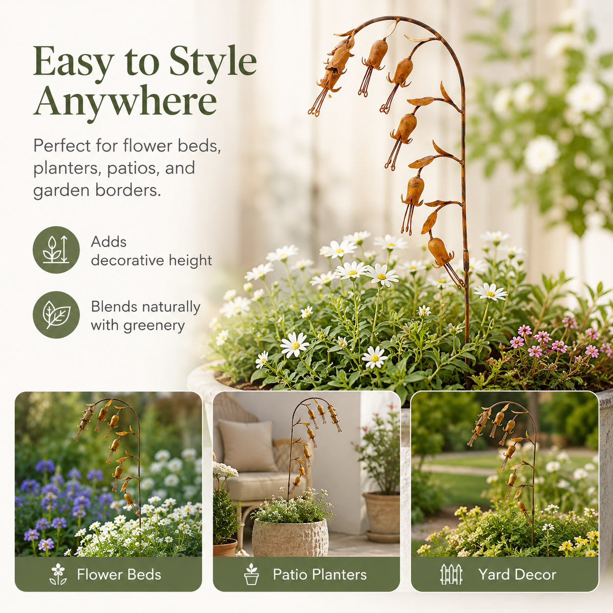 Rusty Bellflower Metal Garden Stake
