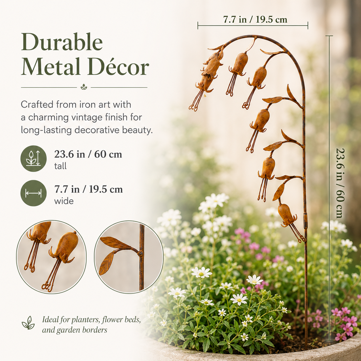 Rusty Bellflower Metal Garden Stake