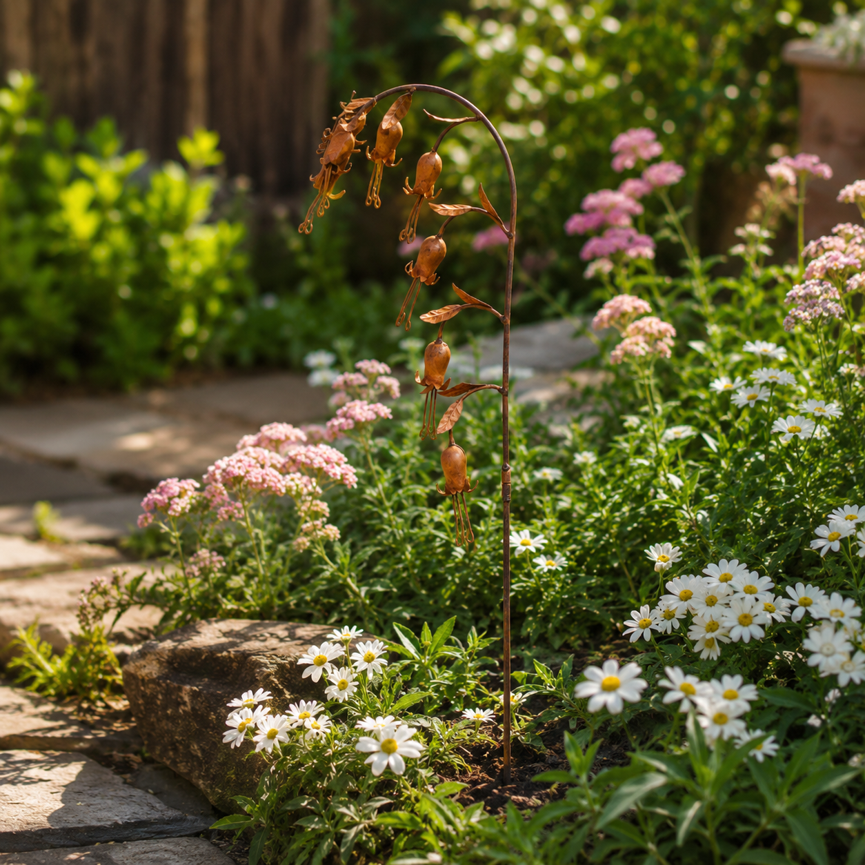 Rusty Bellflower Metal Garden Stake