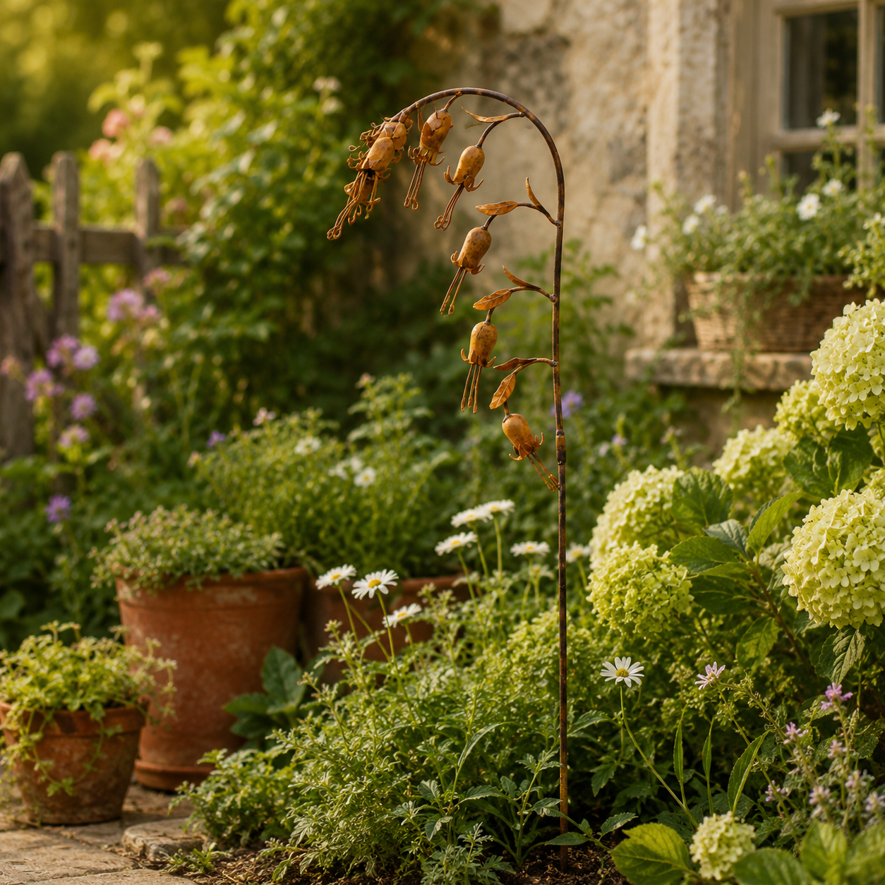 Rusty Bellflower Metal Garden Stake