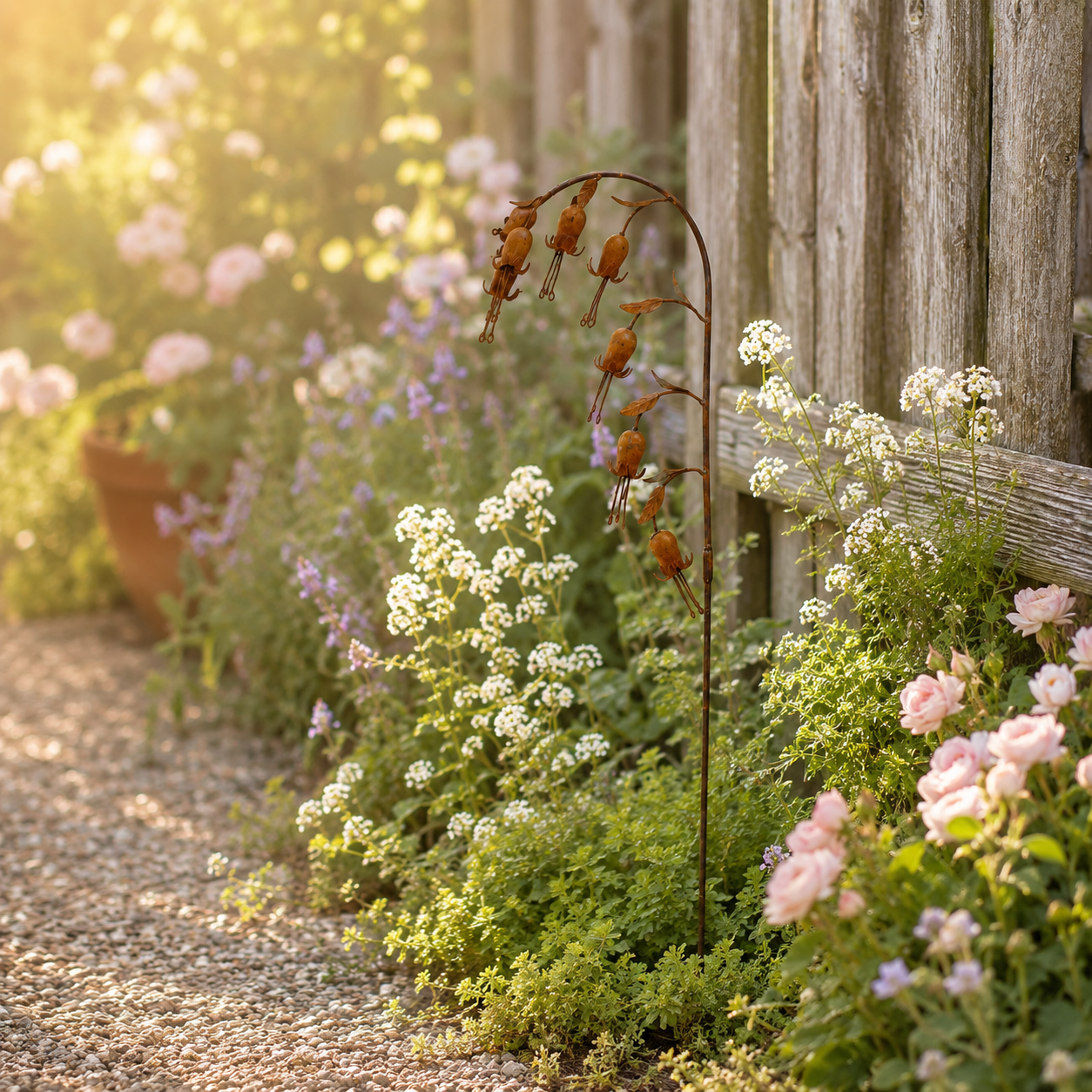 Rusty Bellflower Metal Garden Stake