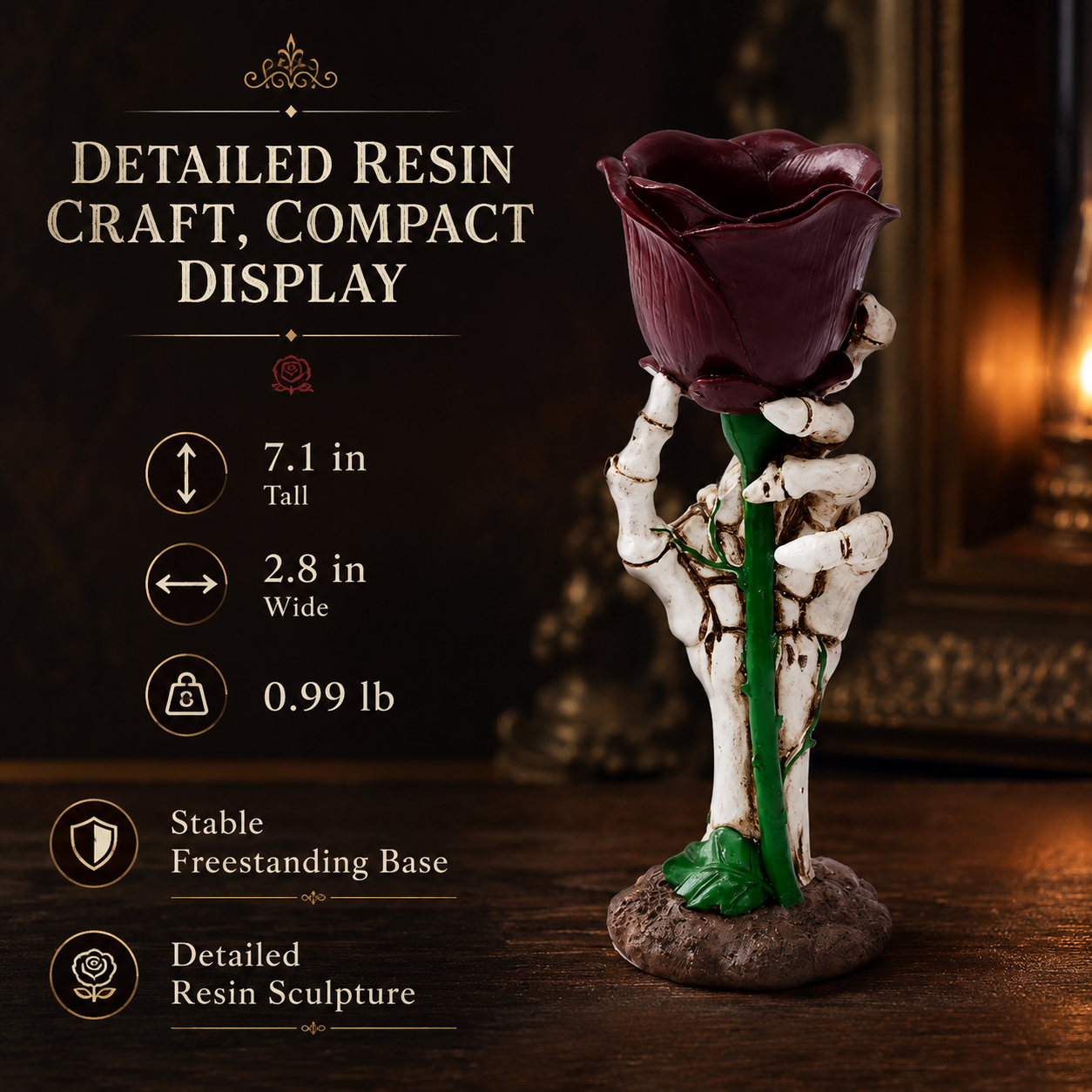 Gothic Skeleton Hand Glowing Rose Candle Holder