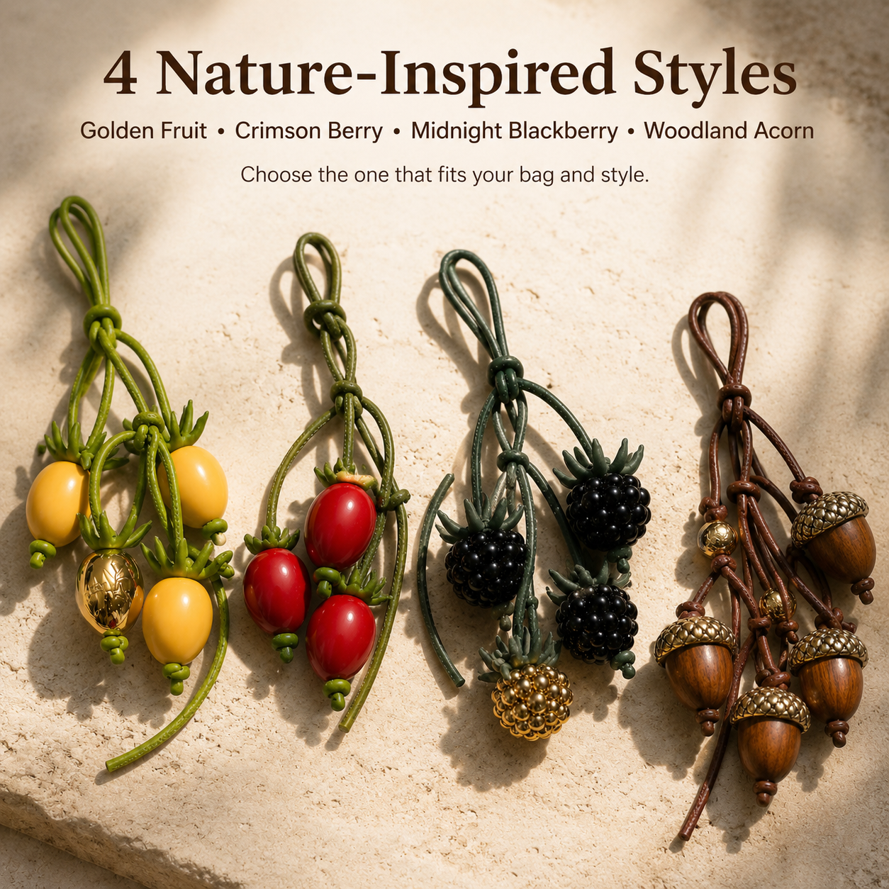 Handwoven Leather Botanical Bag Charm