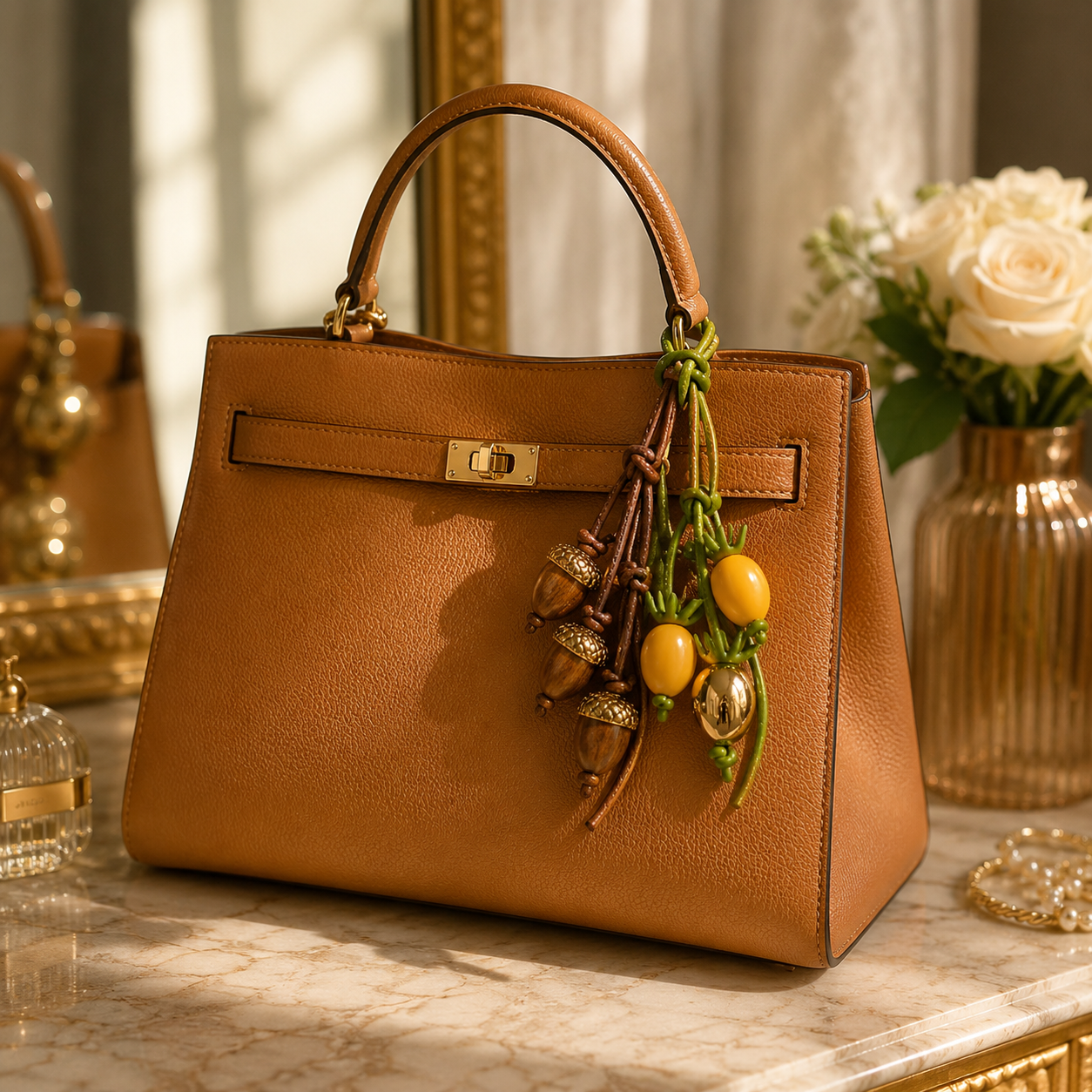 Handwoven Leather Botanical Bag Charm