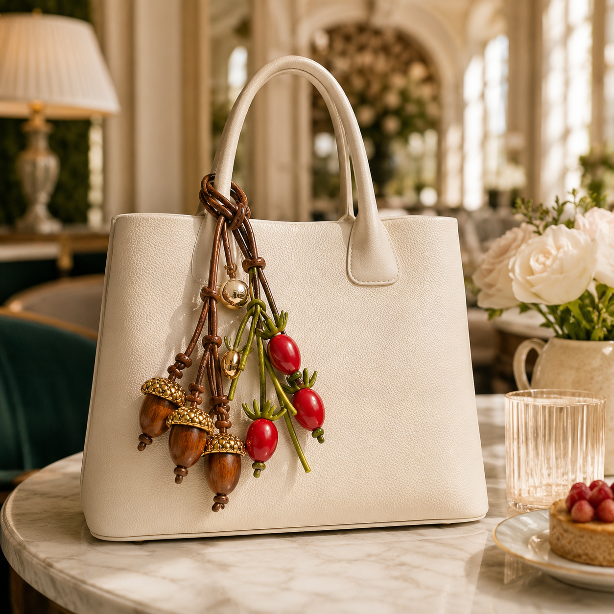 Handwoven Leather Botanical Bag Charm