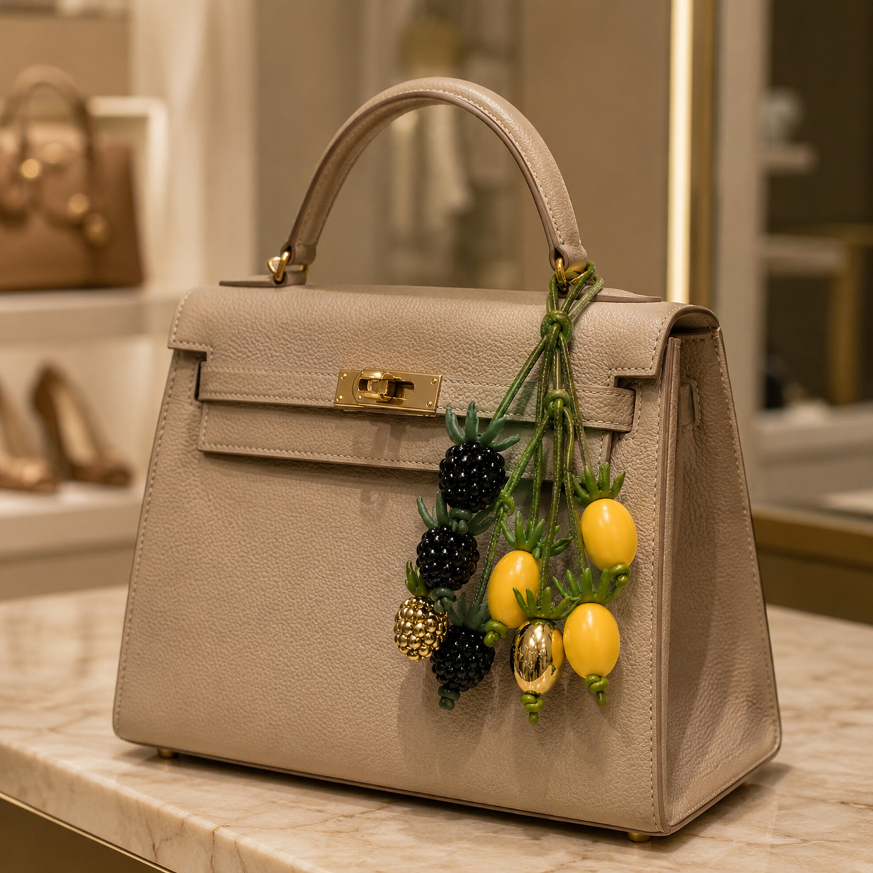 Handwoven Leather Botanical Bag Charm