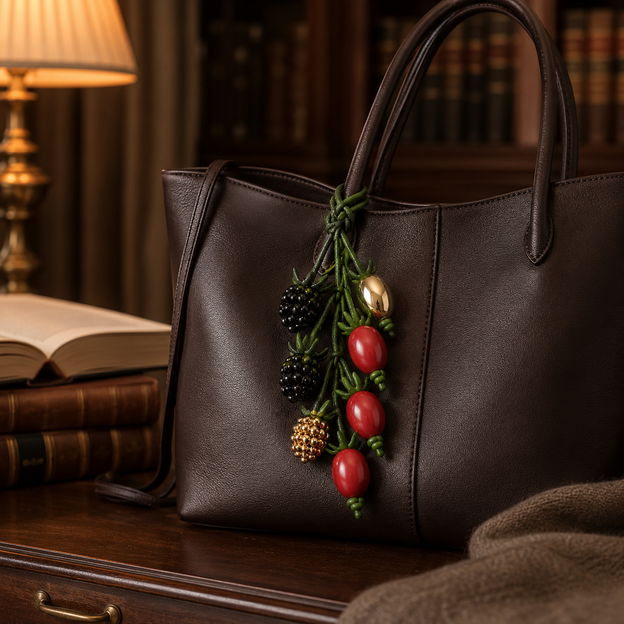 Handwoven Leather Botanical Bag Charm