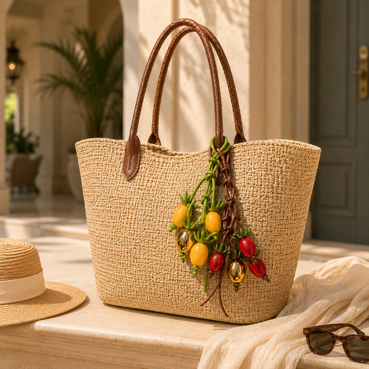 Handwoven Leather Botanical Bag Charm