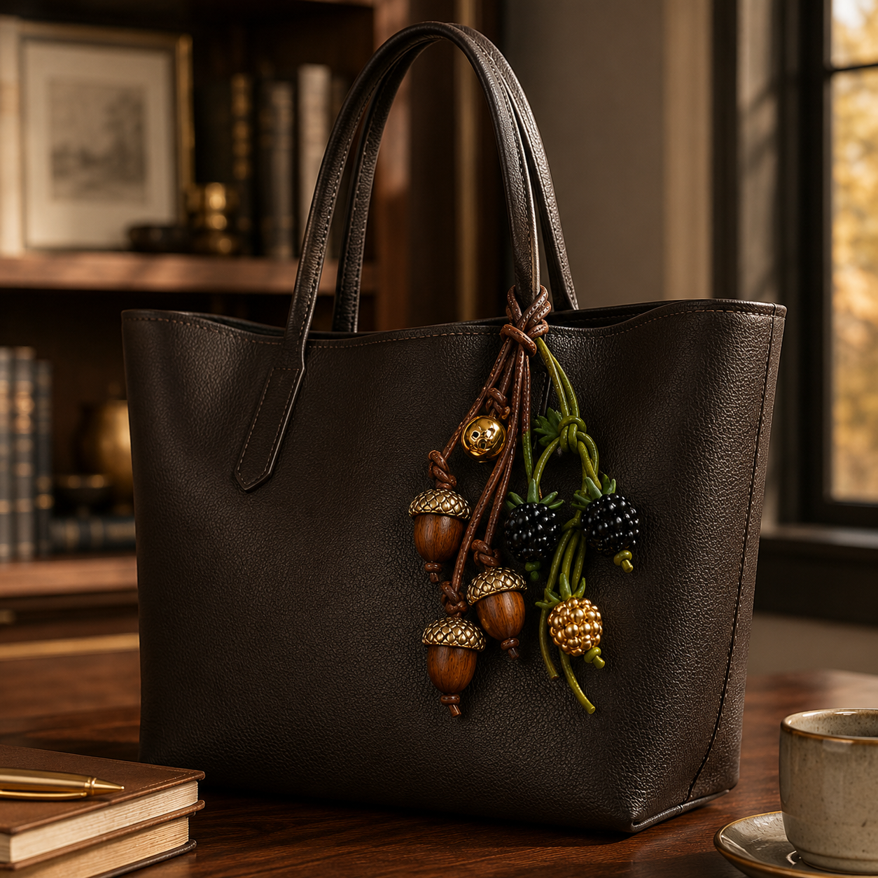 Handwoven Leather Botanical Bag Charm