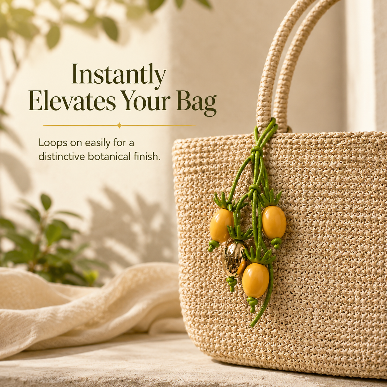 Handwoven Leather Botanical Bag Charm