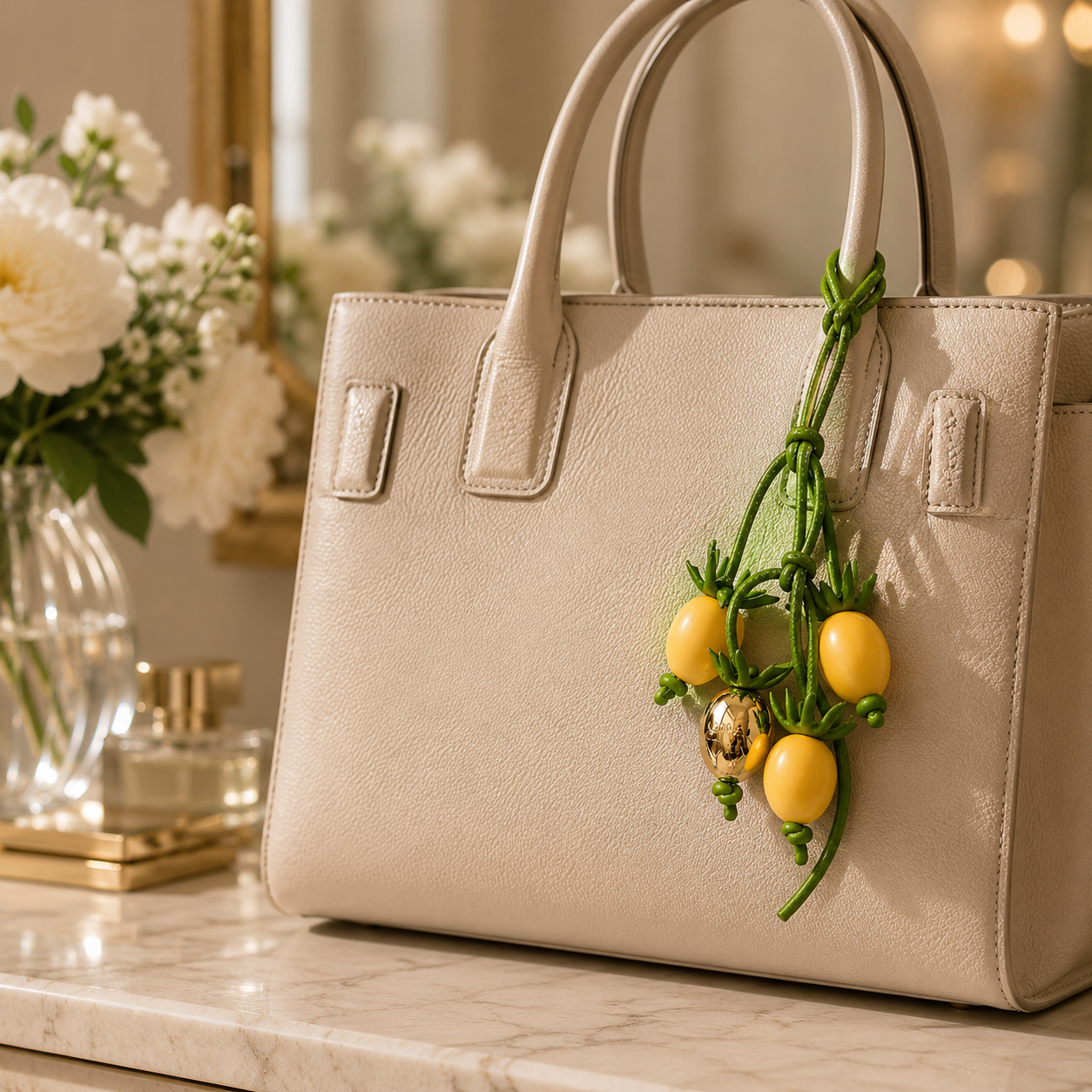 Handwoven Leather Botanical Bag Charm