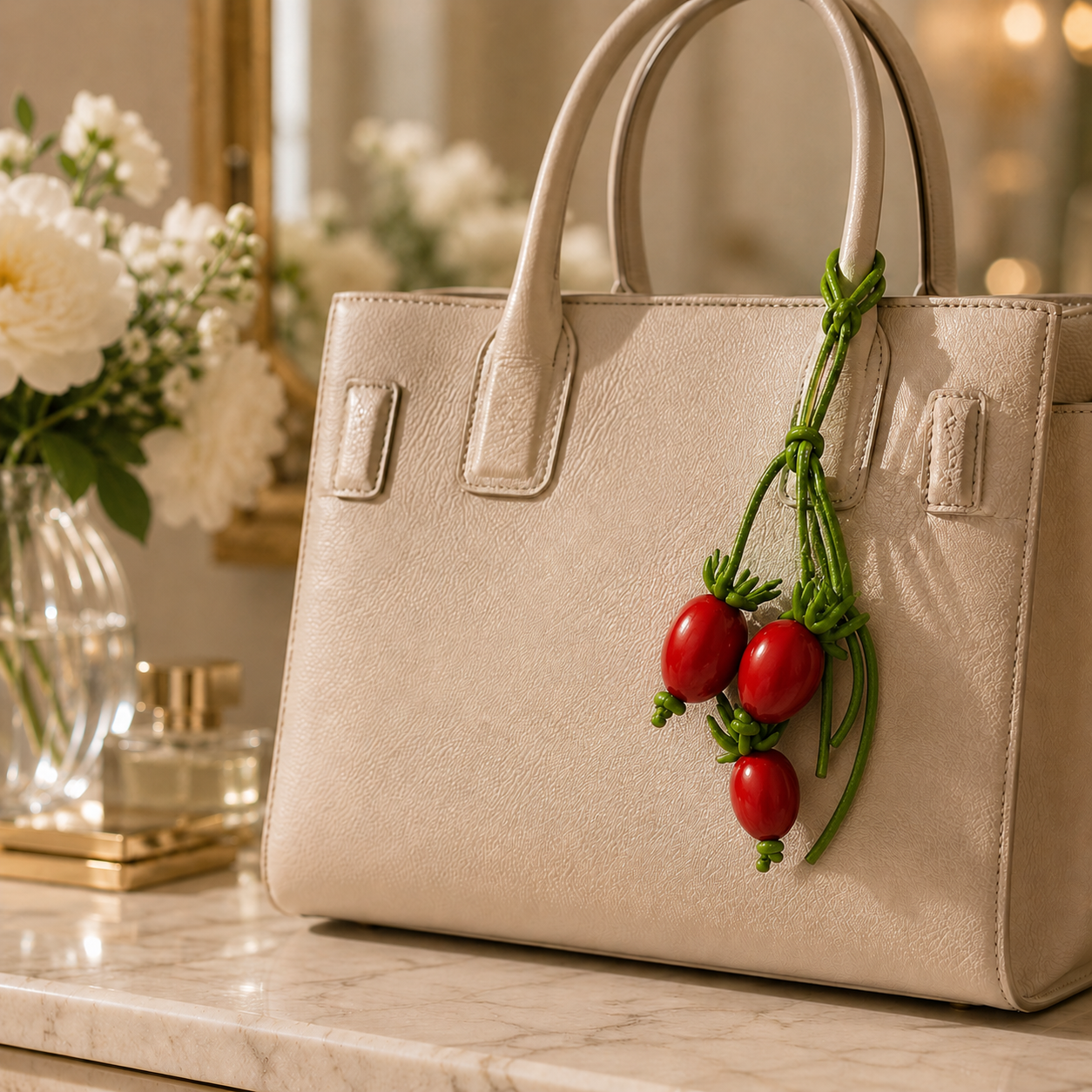 Handwoven Leather Botanical Bag Charm