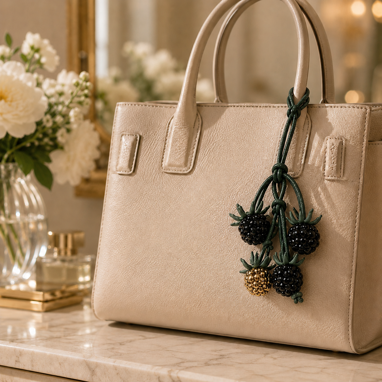 Handwoven Leather Botanical Bag Charm
