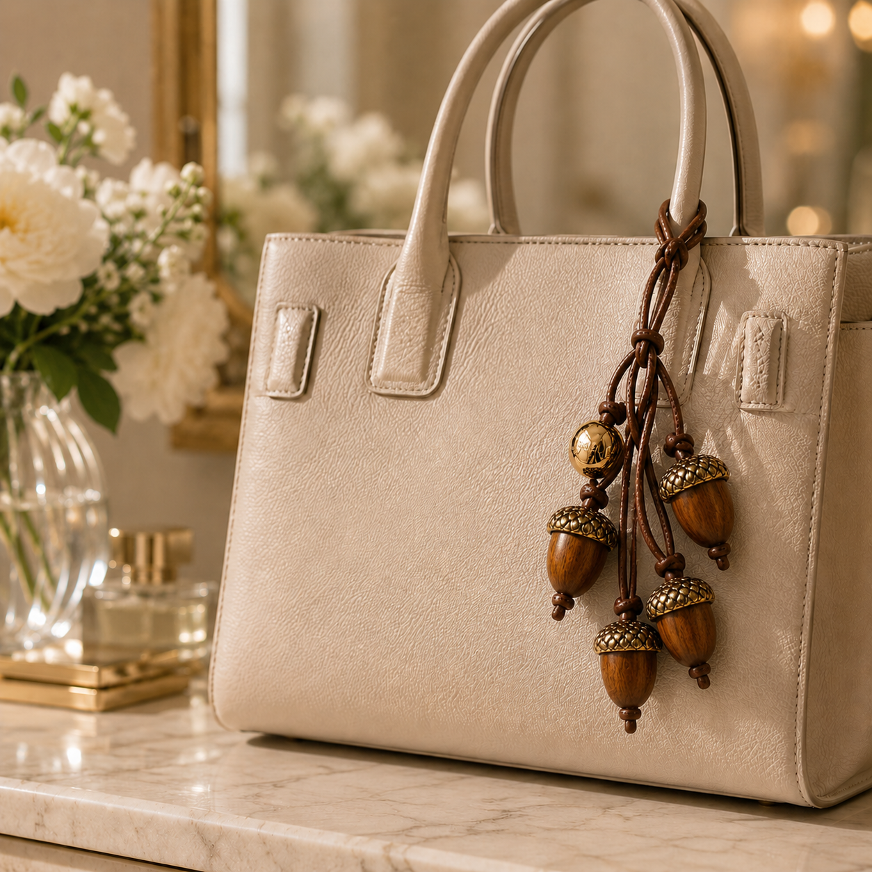 Handwoven Leather Botanical Bag Charm