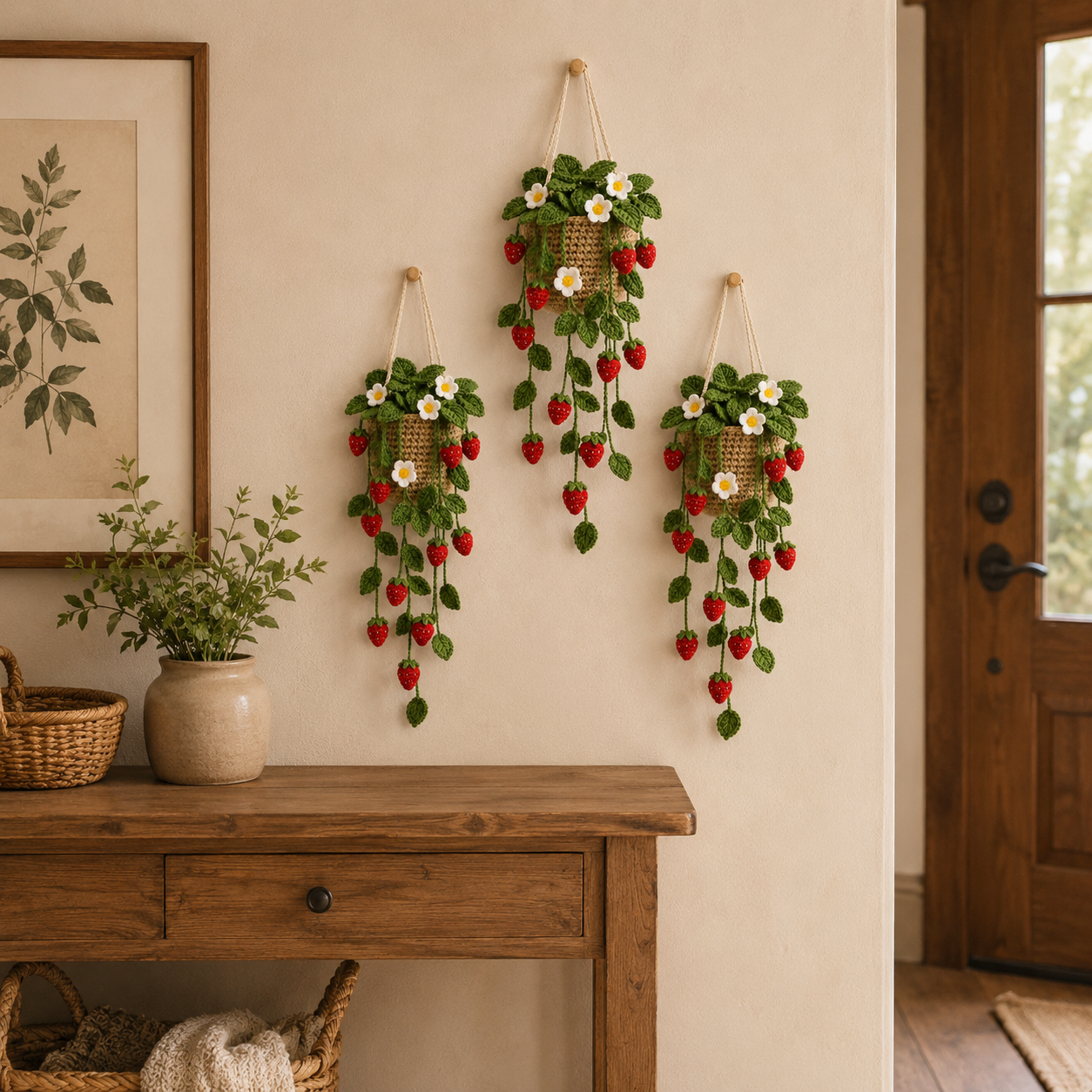 Crochet Strawberry Hanging Garden
