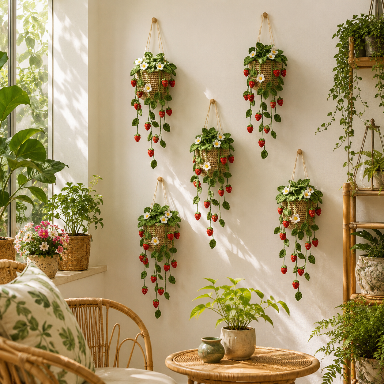 Crochet Strawberry Hanging Garden