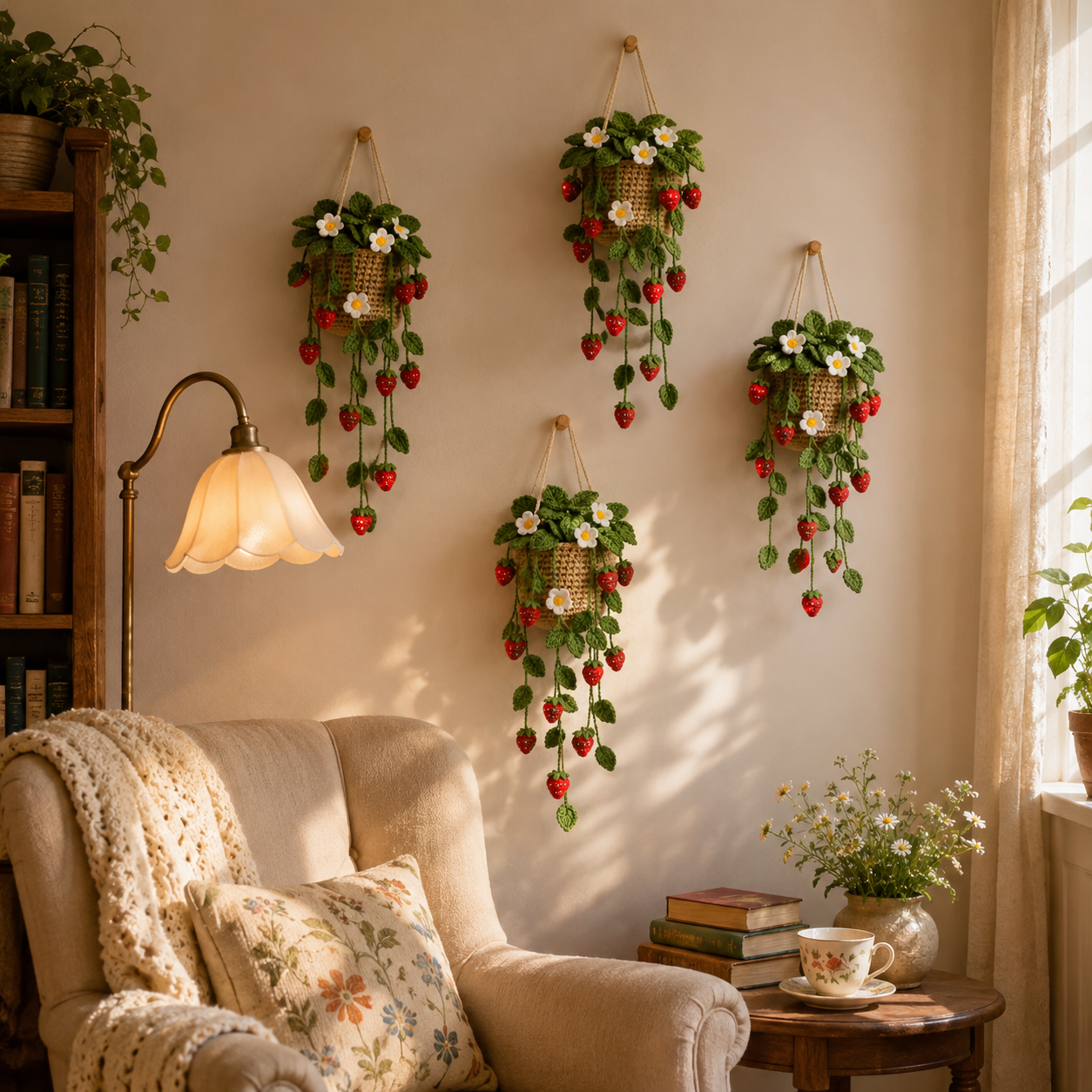 Crochet Strawberry Hanging Garden