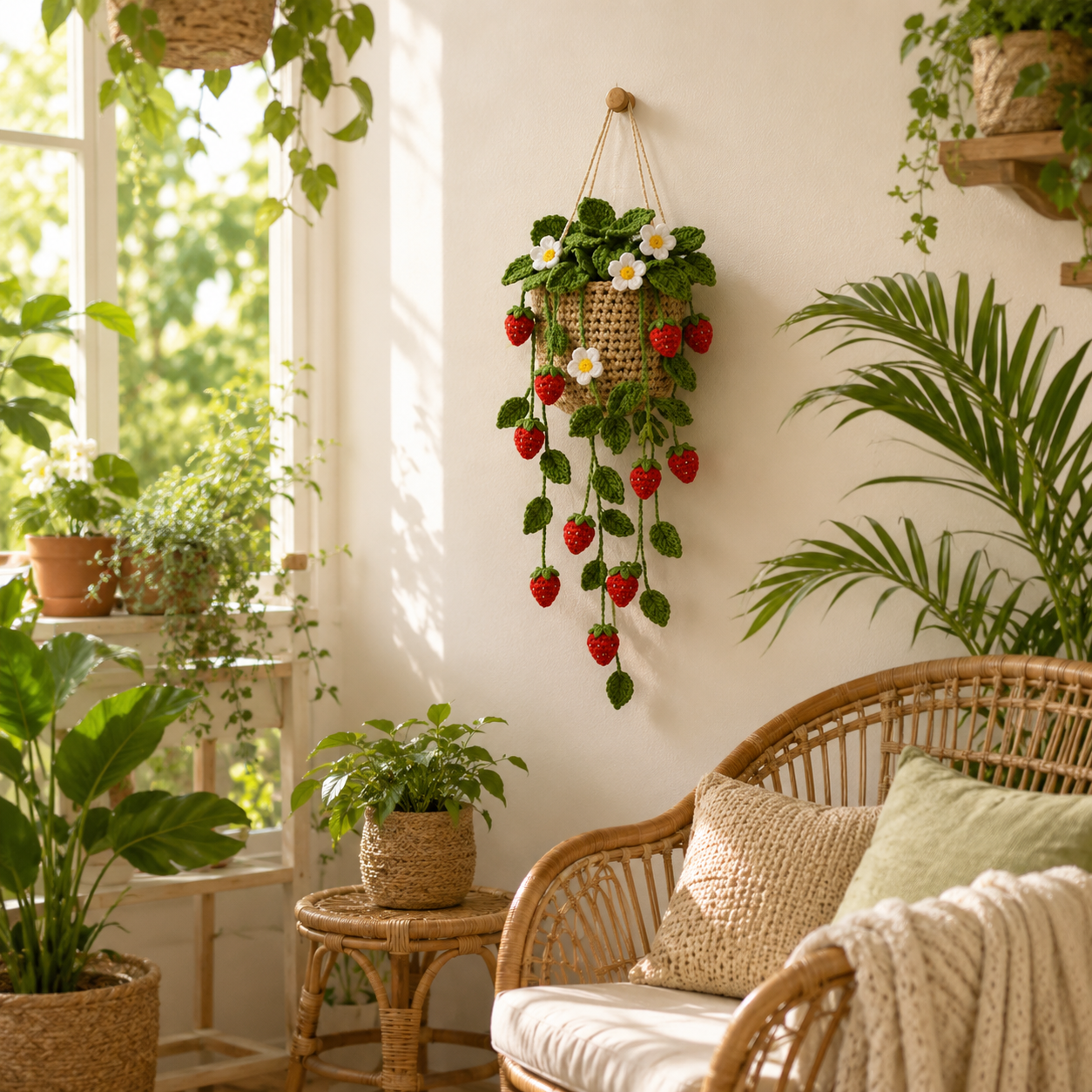 Crochet Strawberry Hanging Garden