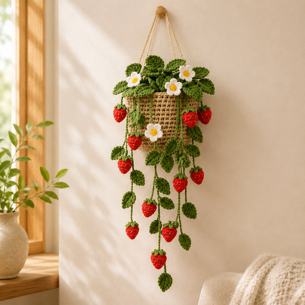 Crochet Strawberry Hanging Garden