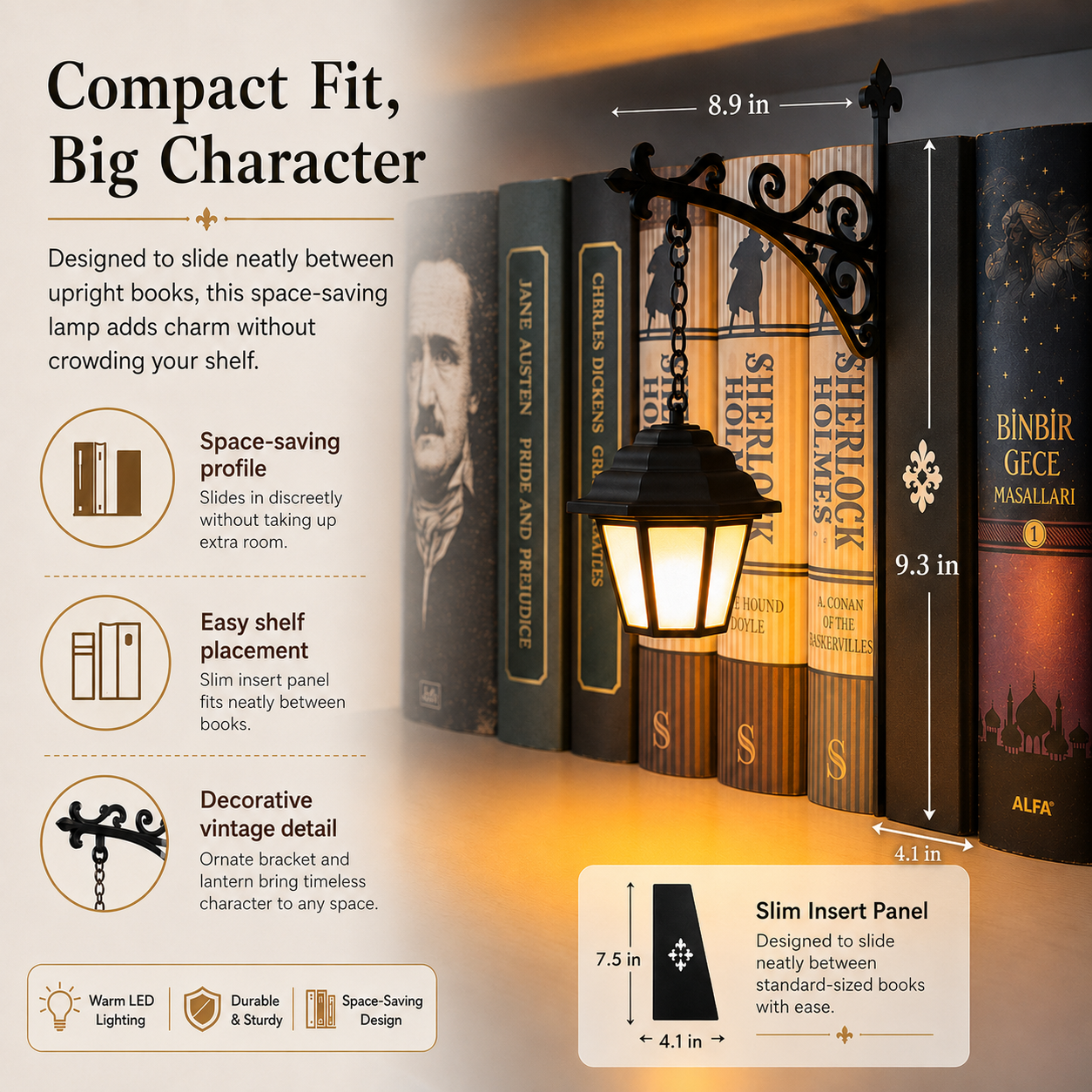 Vintage Streetlamp Bookshelf Light