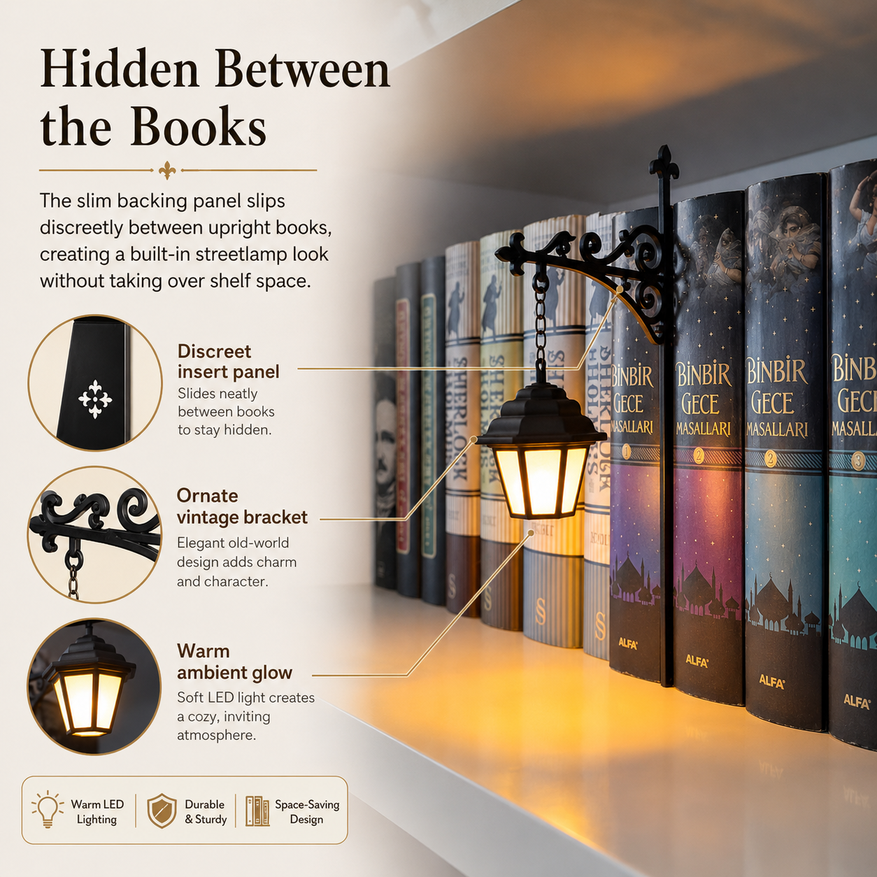 Vintage Streetlamp Bookshelf Light