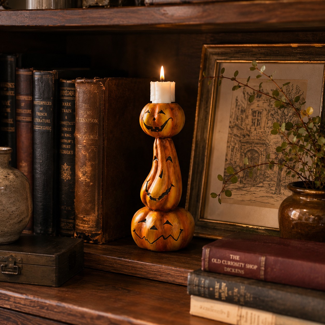 Crooked Grin Pumpkin Stack Candle Holder