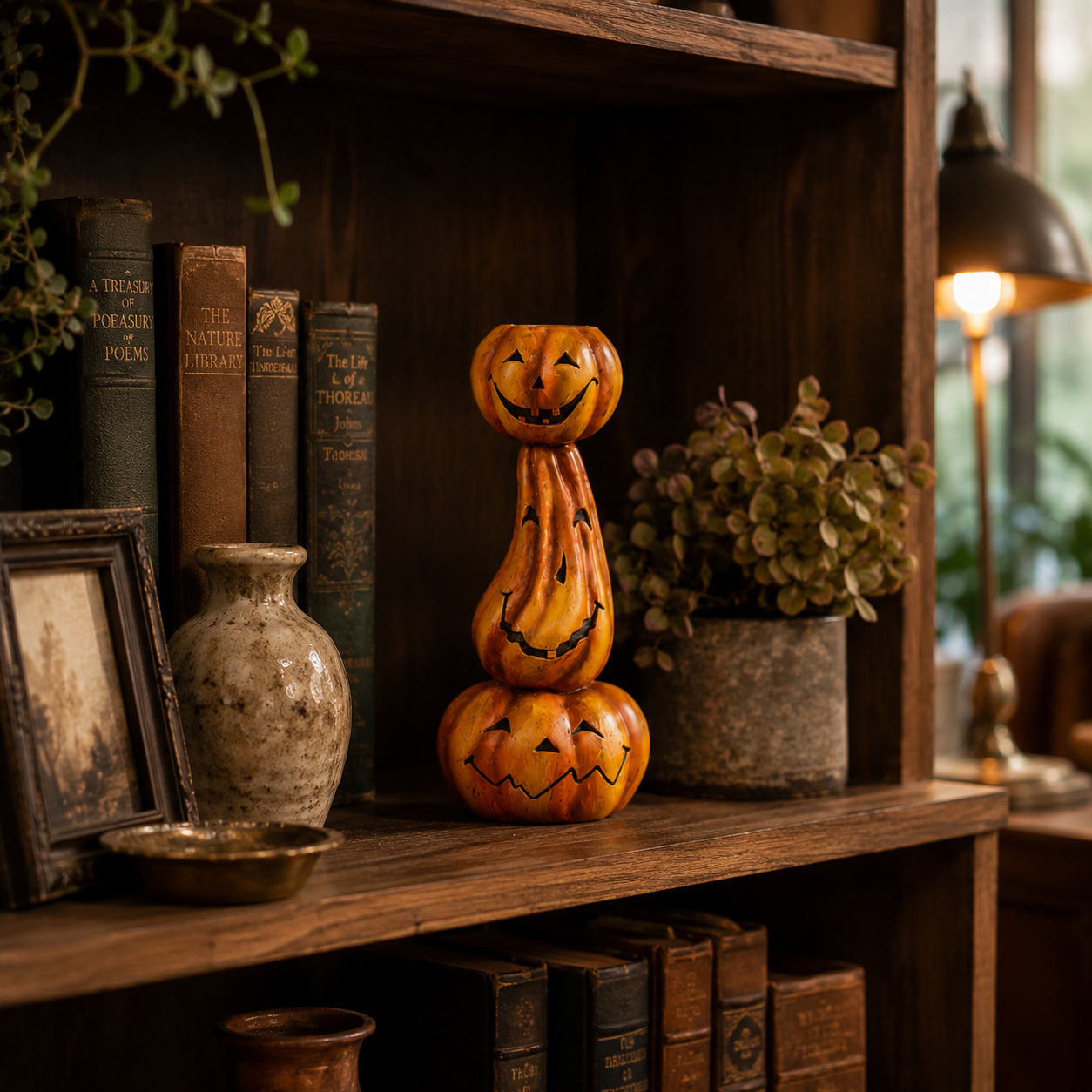 Crooked Grin Pumpkin Stack Candle Holder
