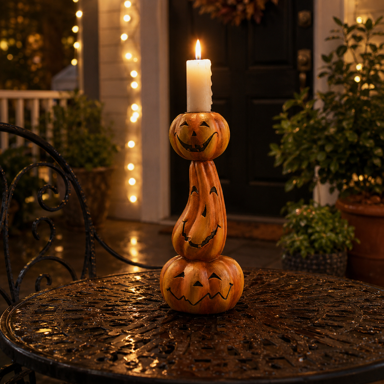 Crooked Grin Pumpkin Stack Candle Holder