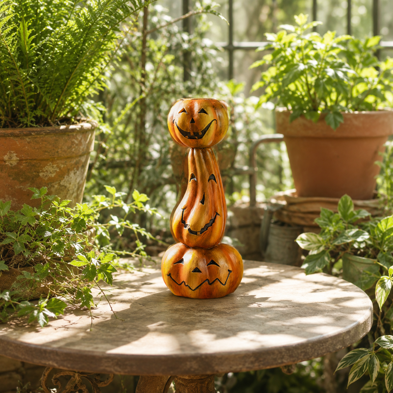 Crooked Grin Pumpkin Stack Candle Holder
