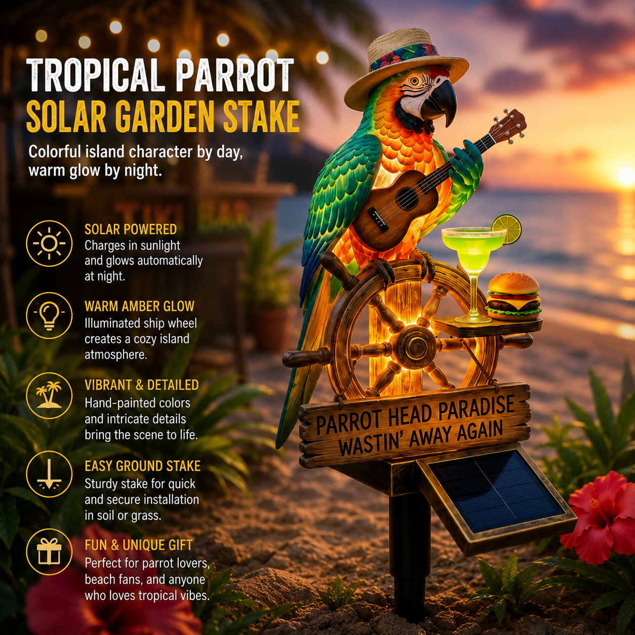 Parrot Paradise Solar Garden Stake