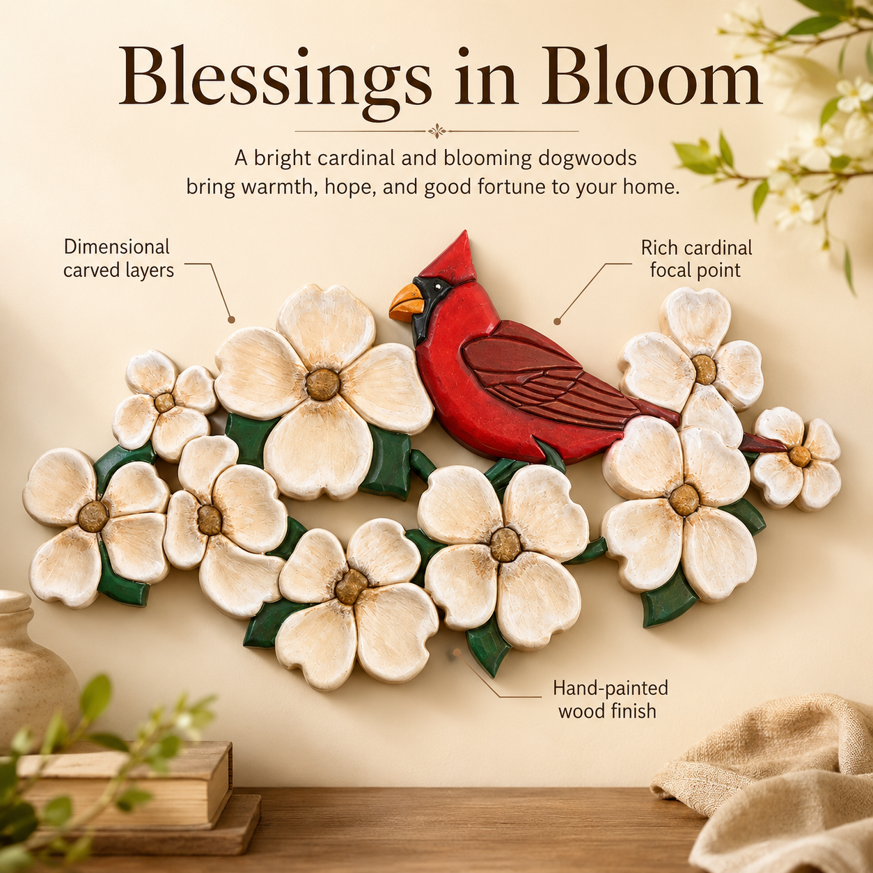 Blessings in Bloom Cardinal Wooden Wall Art