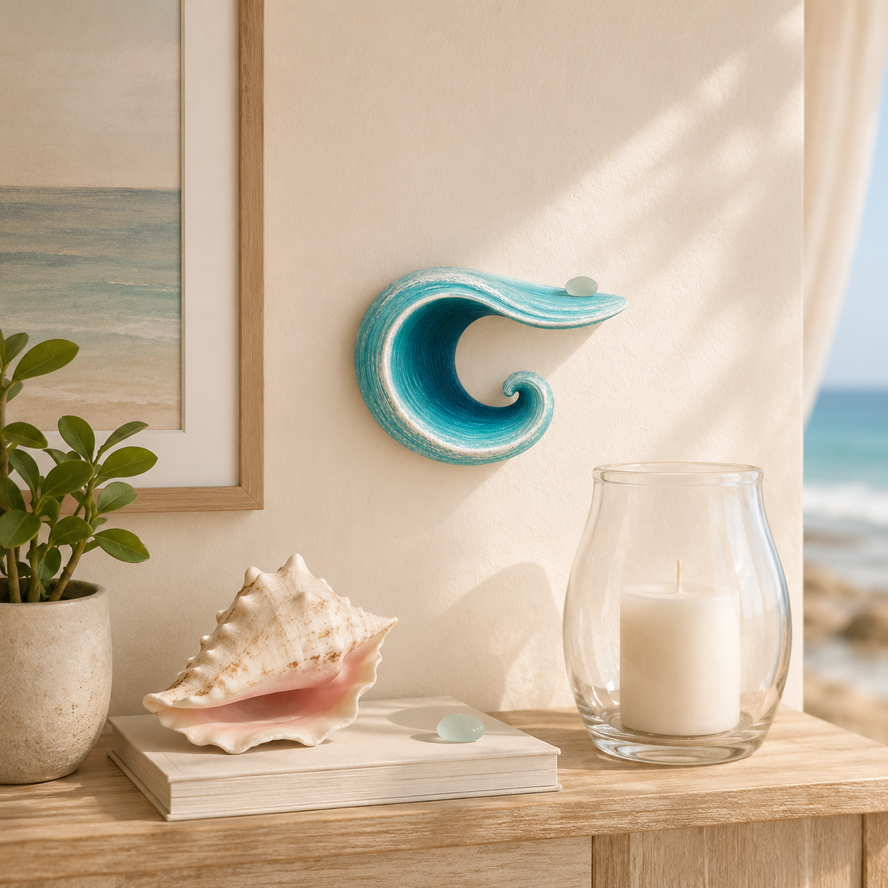 Sculptural Ocean Wave Floating Shelf