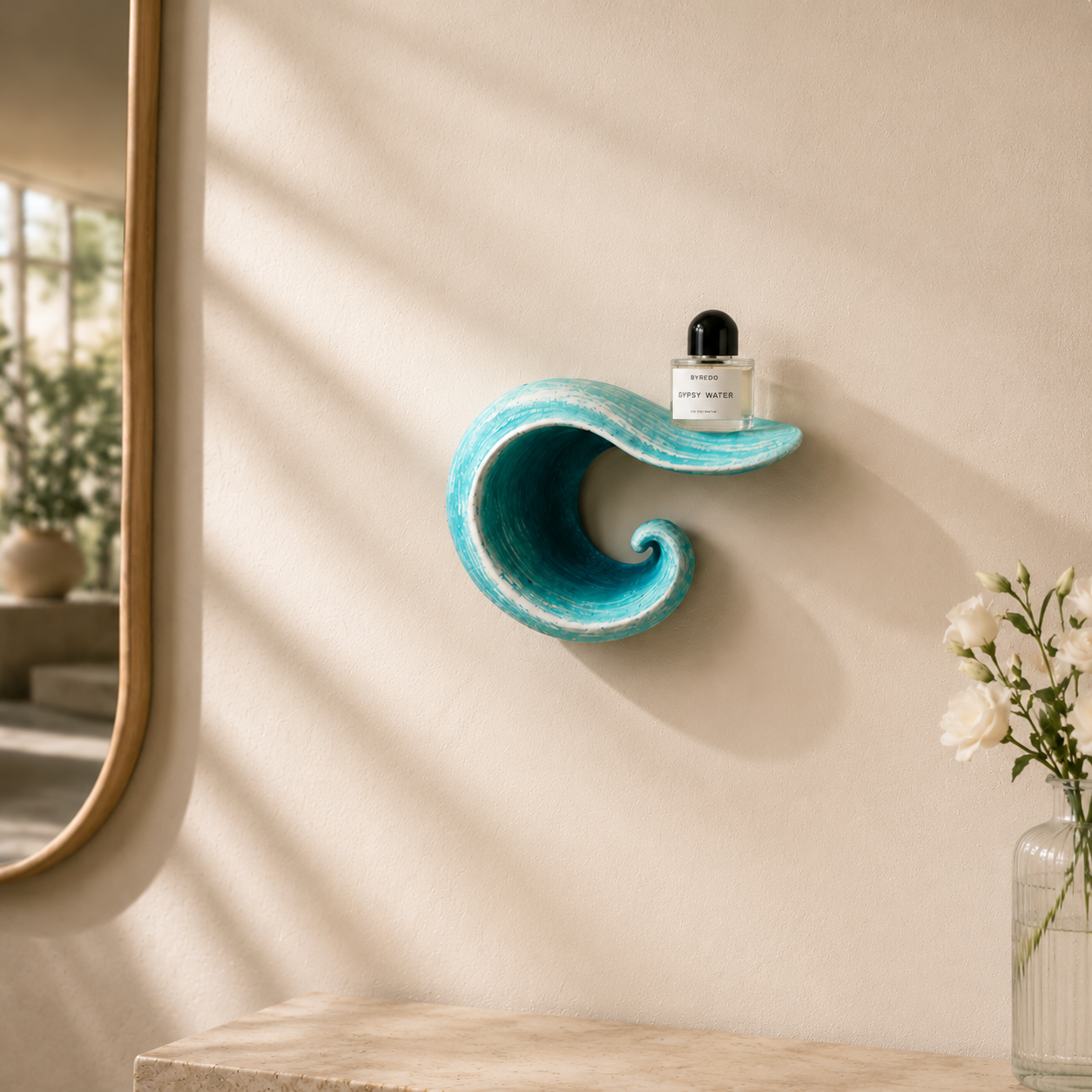 Sculptural Ocean Wave Floating Shelf