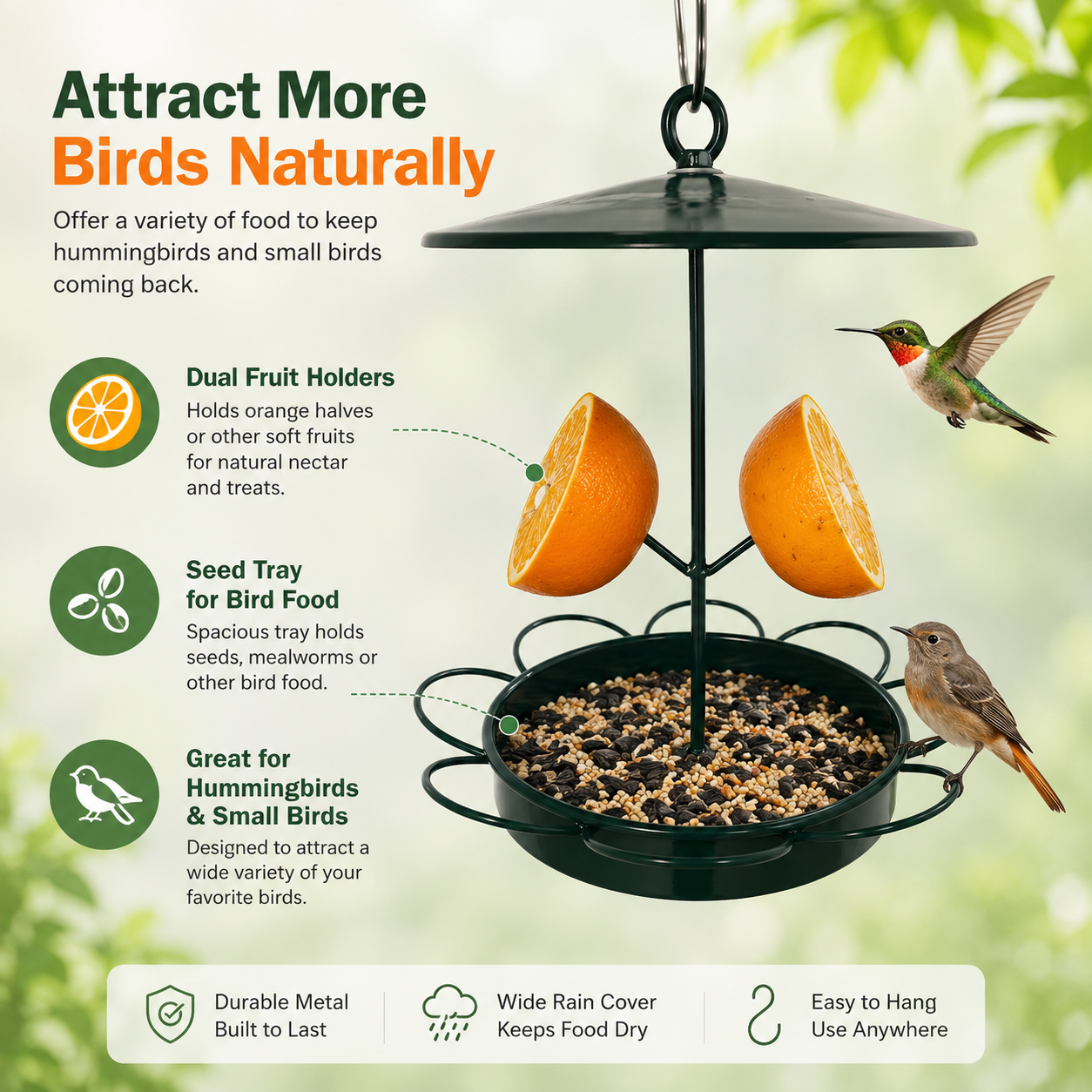 Sunflower Fruit-Insert Rainproof Hanging Bird Feeder – Removable Metal Hummingbird & Bird Cage