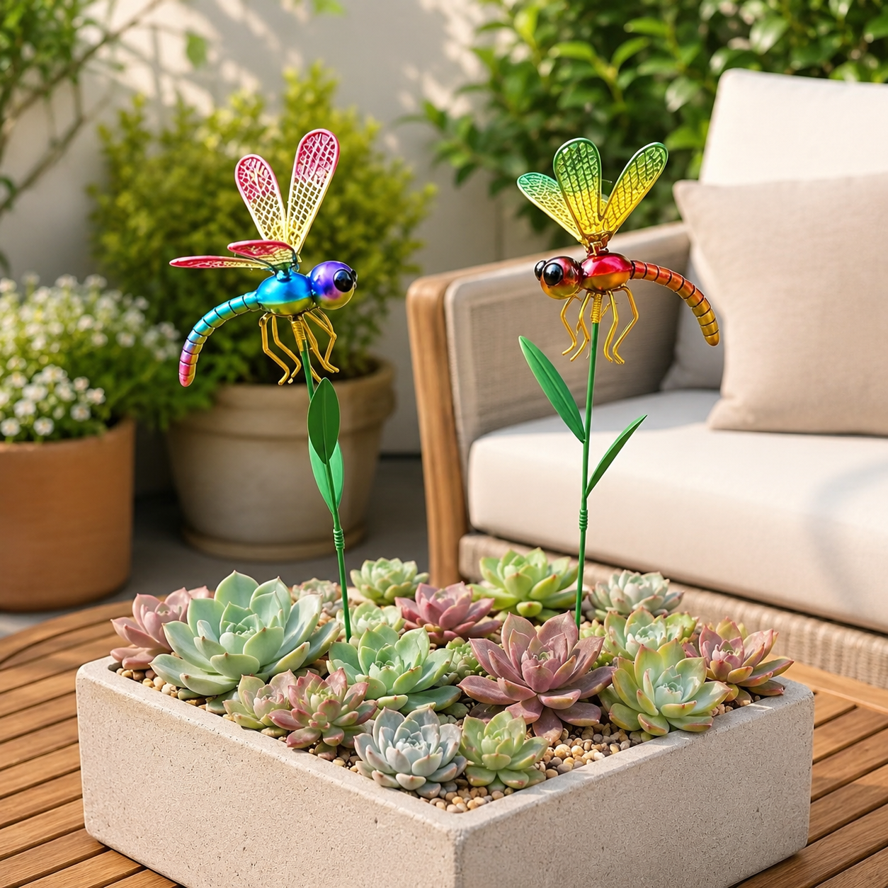 2 pcs Colorful Metal Dragonfly Garden Stakes