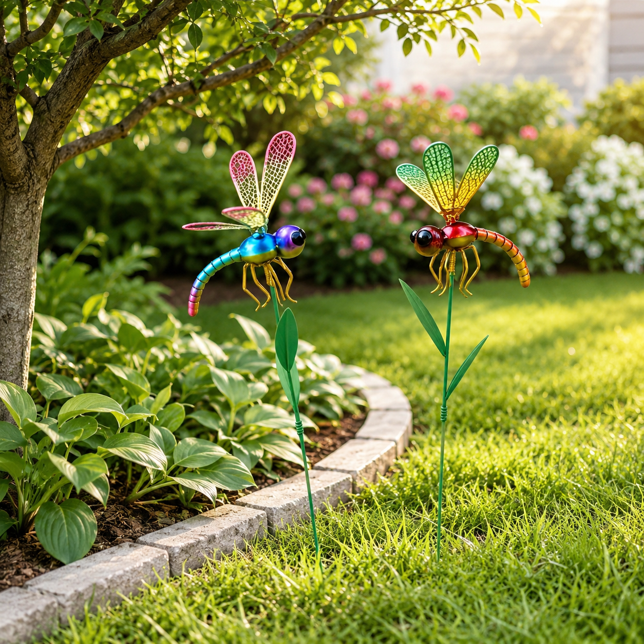 2 pcs Colorful Metal Dragonfly Garden Stakes