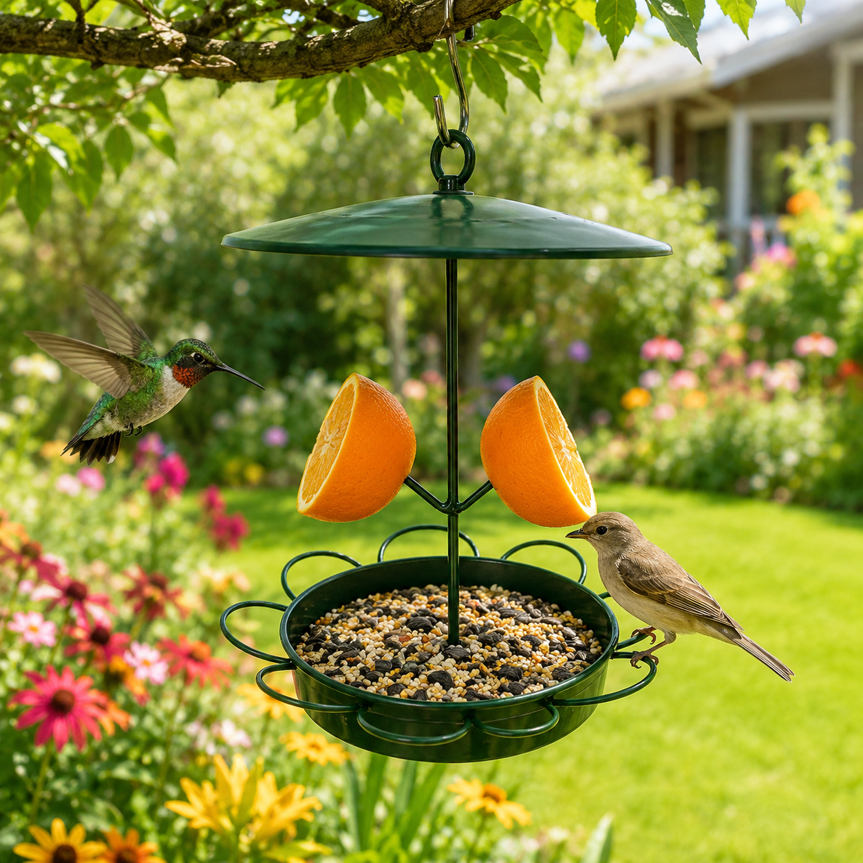 Sunflower Fruit-Insert Rainproof Hanging Bird Feeder – Removable Metal Hummingbird & Bird Cage