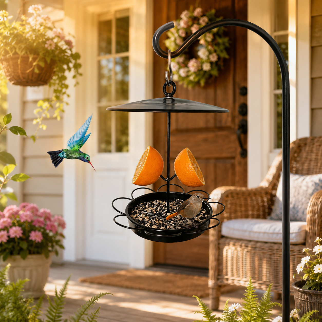 Sunflower Fruit-Insert Rainproof Hanging Bird Feeder – Removable Metal Hummingbird & Bird Cage